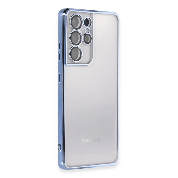 Samsung Galaxy S21 Ultra Uyumlu Kılıf Kamera Korumalı Lensli Silikon - Açık Mavi ürün görseli 1