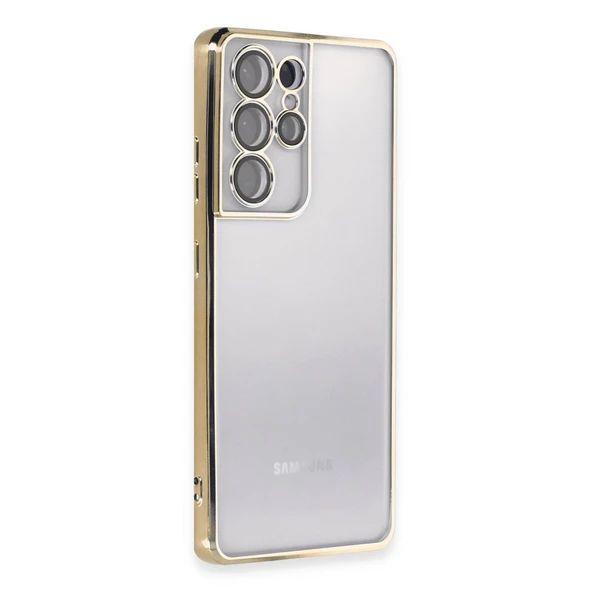 Samsung Galaxy S21 Ultra Uyumlu Kılıf Kamera Korumalı Lensli Silikon - Gold ürün görseli 1