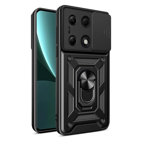 Xiaomi Poco M6 Pro 4g Uyumlu Kılıf Pars Lens Yüzüklü Silikon - Siyah ürün görseli 1