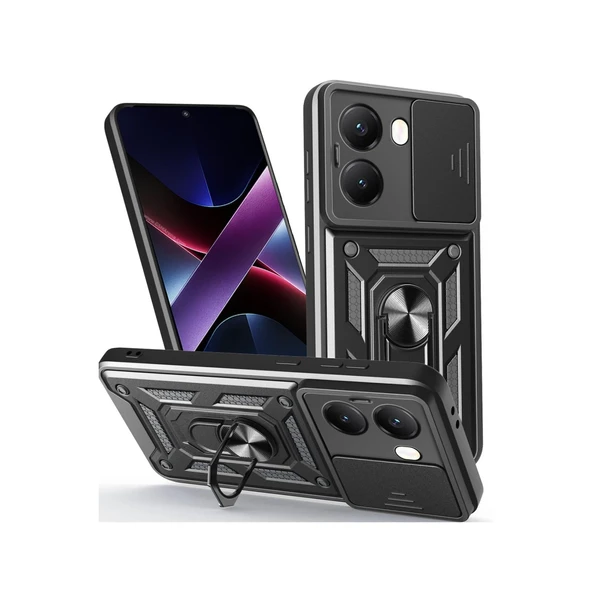 Xiaomi Poco X7 Pro Uyumlu Kılıf Pars Lens Yüzüklü Silikon - Siyah ürün görseli 1