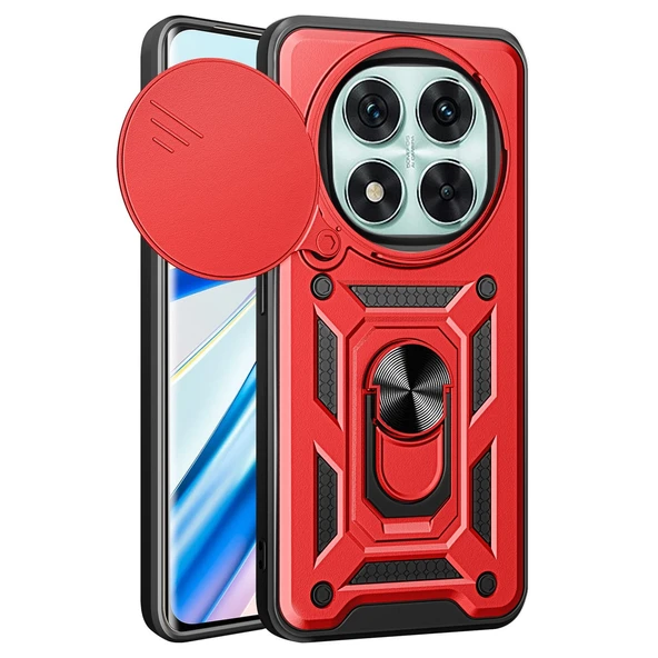 Xiaomi Redmi Note 14 Pro 5g Uyumlu Kılıf Pars Lens Yüzüklü Silikon - Kırmızı ürün görseli 1