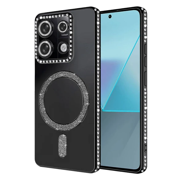 Xiaomi Redmi Note 13 Pro 4g Uyumlu Joke Simli Magneticsafe Kılıf - Siyah ürün görseli 1