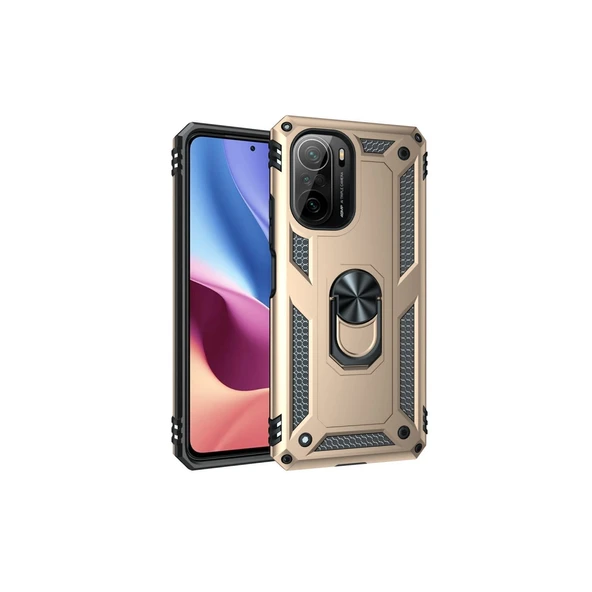 Xiaomi Poco F3 Uyumlu Kılıf Sofya Yüzüklü Silikon Kapak - Gold ürün görseli 1