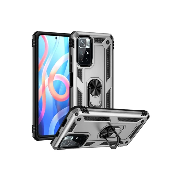Xiaomi Redmi Note 11t Uyumlu Kılıf Sofya Yüzüklü Silikon Kapak - Gümüş ürün görseli 1