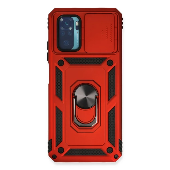 Xiaomi Redmi Note 10 Uyumlu Kılıf Pars Lens Yüzüklü Silikon - Kırmızı ürün görseli 1
