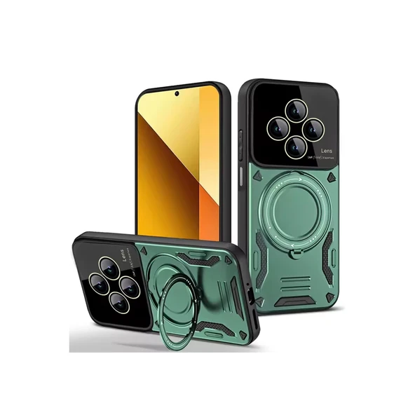 Xiaomi Redmi 14c Uyumlu Kılıf Joy Lens Standlı Kapak - Koyu Yeşil ürün görseli 1