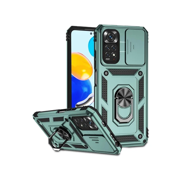Xiaomi Redmi Note 11 Pro Uyumlu Kılıf Pars Lens Yüzüklü Silikon - Yeşil ürün görseli 1