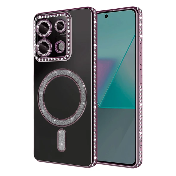 Xiaomi Redmi Note 13 Pro 4g Uyumlu Joke Simli Magneticsafe Kılıf - Pembe ürün görseli 1