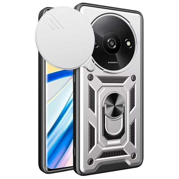 Xiaomi Redmi A3 4g Uyumlu Kılıf Pars Lens Yüzüklü Silikon - Gümüş ürün görseli 1