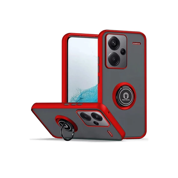 Xiaomi Redmi Note 13 Pro Plus Uyumlu Kılıf Montreal Yüzüklü Silikon Kapak - Kırmızı ürün görseli 1
