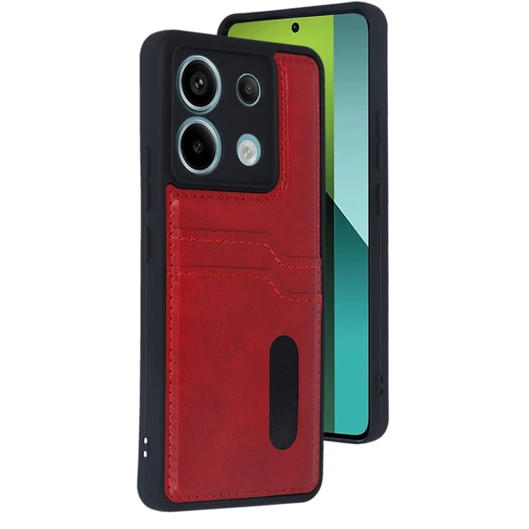 Xiaomi Redmi Note 13 Pro 5g Uyumlu Kılıf Sara Kartvizitli Deri Kılıf - Kırmızı ürün görseli 1