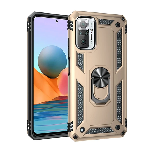 Xiaomi Redmi Note 10 Pro Uyumlu Kılıf Sofya Yüzüklü Silikon Kapak - Gold ürün görseli 1