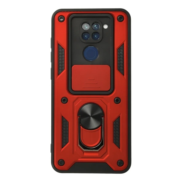 Xiaomi Redmi Note 9 Uyumlu Kılıf Pars Lens Yüzüklü Silikon - Kırmızı ürün görseli 1