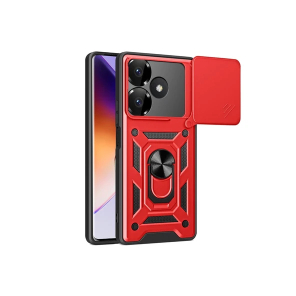 Xiaomi Redmi 13 4g Uyumlu Kılıf Pars Lens Yüzüklü Silikon - Kırmızı ürün görseli 1