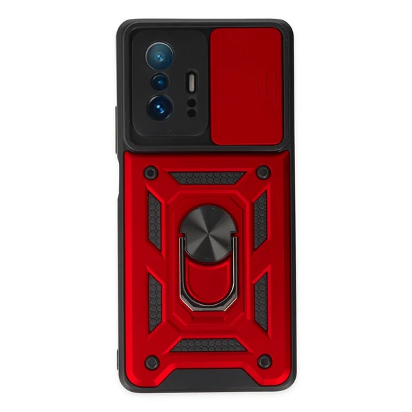 Xiaomi Mi 11t Pro Uyumlu Kılıf Pars Lens Yüzüklü Silikon - Kırmızı ürün görseli 1