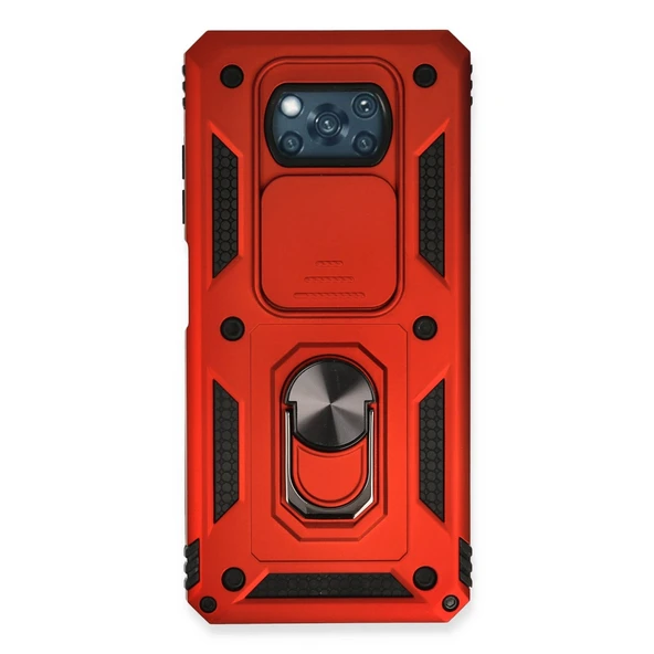 Xiaomi Pocophone X3 Uyumlu Kılıf Pars Lens Yüzüklü Silikon - Kırmızı ürün görseli 1
