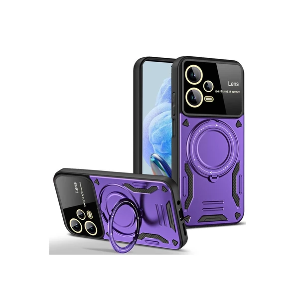 Xiaomi Redmi Note 12 Pro 5g Uyumlu Kılıf Joy Lens Standlı Kapak - Mor ürün görseli 1