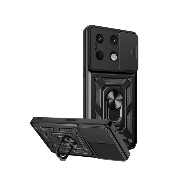 Xiaomi Redmi Note 13 4g Uyumlu Kılıf Pars Lens Yüzüklü Silikon - Siyah ürün görseli 1