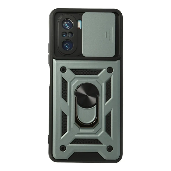 Xiaomi Poco F3 Uyumlu Kılıf Pars Lens Yüzüklü Silikon - Yeşil ürün görseli 1