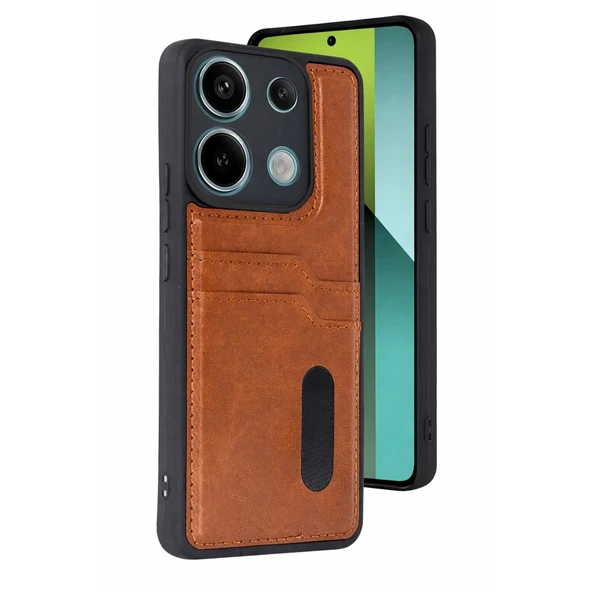 Xiaomi Redmi 15c 4g Uyumlu Sara Kartvizitli Deri Kılıf - Taba ürün görseli 1