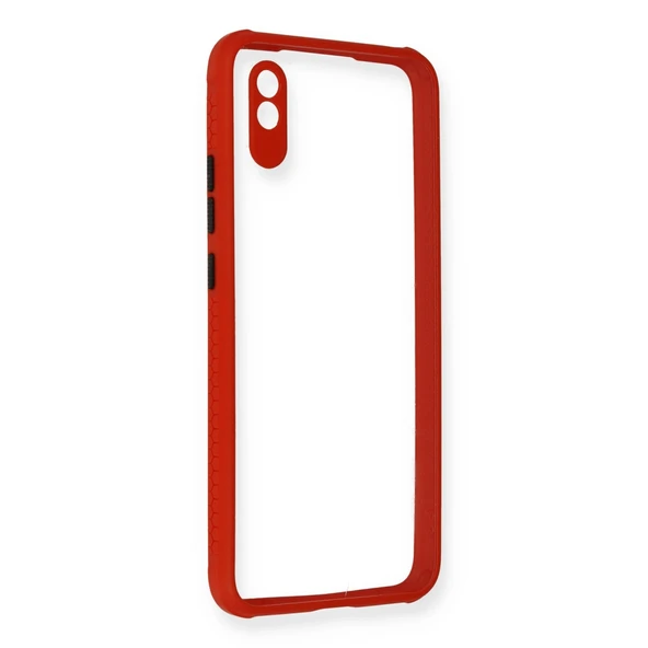 Xiaomi Redmi 9a Uyumlu Kılıf Miami Şeffaf Silikon - Kırmızı ürün görseli 1