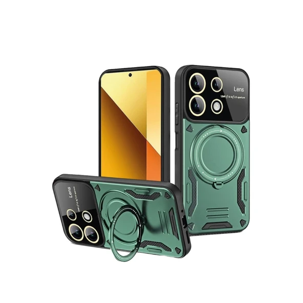 Xiaomi Redmi Note 13 4g Uyumlu Kılıf Joy Lens Standlı Kapak - Koyu Yeşil ürün görseli 1