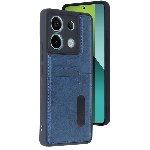 Xiaomi Redmi Note 13 Pro 4g Uyumlu Kılıf Sara Kartvizitli Deri Kılıf - Lacivert ürün görseli 1