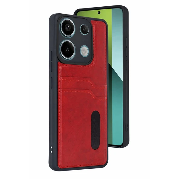 Xiaomi Redmi 15c 4g Uyumlu Sara Kartvizitli Deri Kılıf - Kırmızı ürün görseli 1