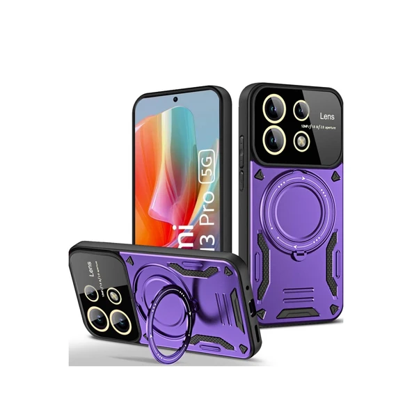 Xiaomi Redmi Note 13 Pro 4g Uyumlu Kılıf Joy Lens Standlı Kapak - Mor ürün görseli 1