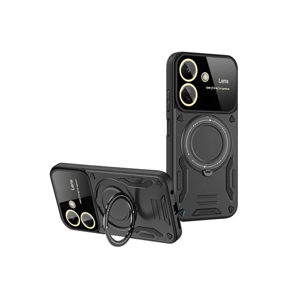 Xiaomi Redmi 13c Uyumlu Kılıf Joy Lens Standlı Kapak - Siyah ürün görseli 1