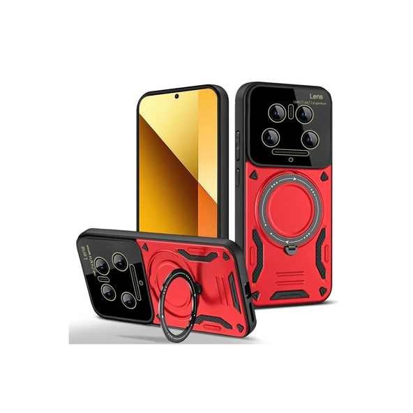 Xiaomi Mi 14 Ultra Uyumlu Kılıf Joy Lens Standlı Kapak - Kırmızı ürün görseli 1