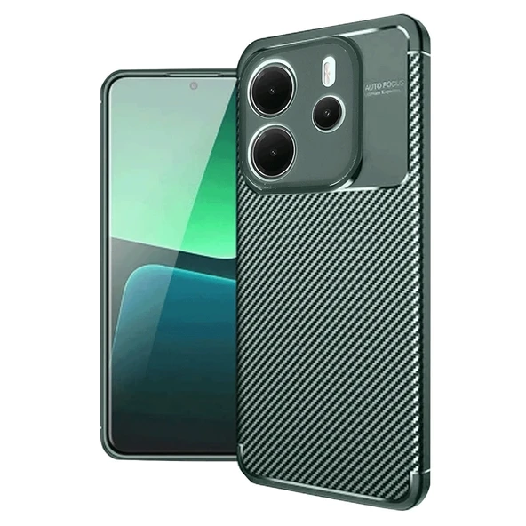 Xiaomi Redmi Note 14 4g Uyumlu Kılıf Auto Focus Karbon Kapak - Koyu Yeşil ürün görseli 1