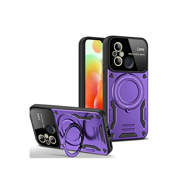 Xiaomi Redmi 12c Uyumlu Kılıf Joy Lens Standlı Kapak - Mor ürün görseli 1