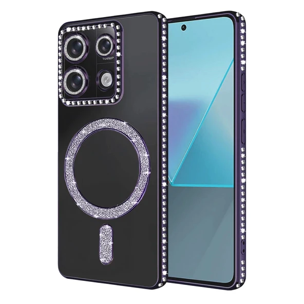 Xiaomi Redmi 13c Uyumlu Joke Simli Magneticsafe Kılıf - Derin Mor ürün görseli 1