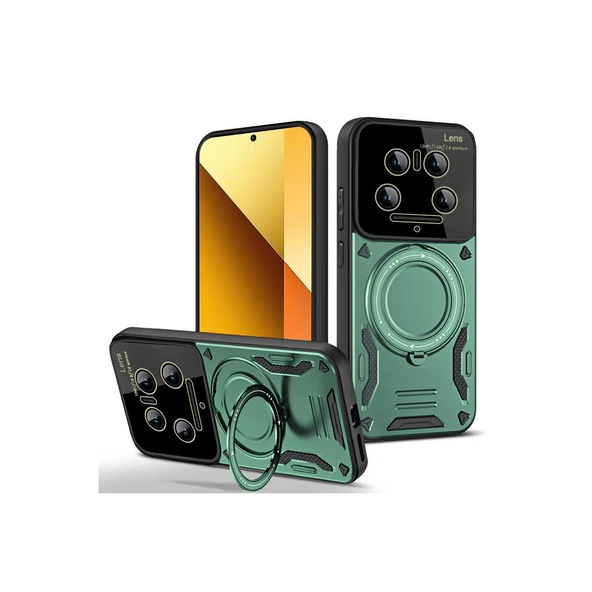 Xiaomi Mi 14 Ultra Uyumlu Kılıf Joy Lens Standlı Kapak - Koyu Yeşil ürün görseli 1