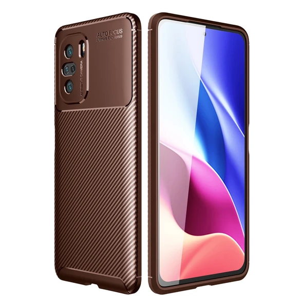 Xiaomi Poco F3 Uyumlu Kılıf Auto Focus Karbon Kapak - Kahverengi ürün görseli 1