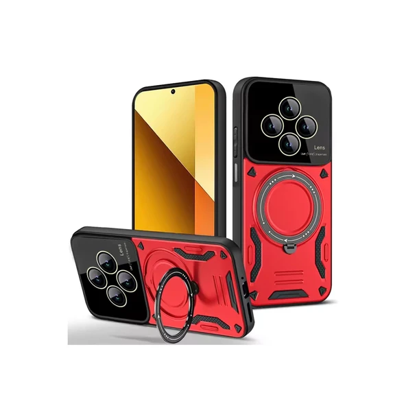 Xiaomi Redmi 14c Uyumlu Kılıf Joy Lens Standlı Kapak - Kırmızı ürün görseli 1