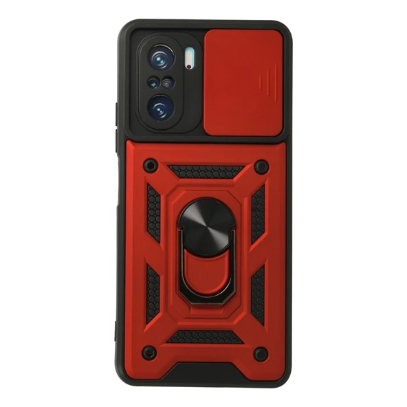 Xiaomi Poco F3 Uyumlu Kılıf Pars Lens Yüzüklü Silikon - Kırmızı ürün görseli 1