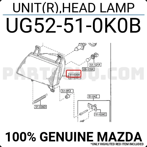 Mazda B2500 Pickup 1998-2001 Ön Far Sağ (Oem No: Ug52-51-0K0B) ürün görseli 1
