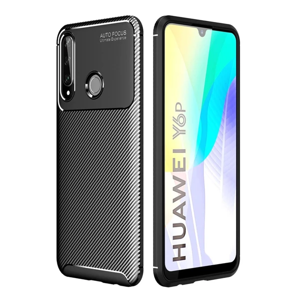 Huawei Y6p Uyumlu Kılıf Auto Focus Karbon Kapak - Siyah ürün görseli 1