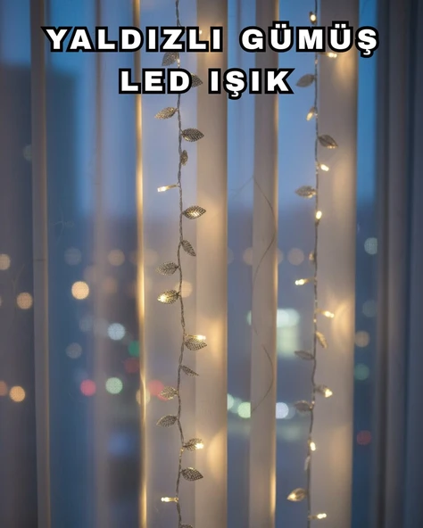 Gümüş Yaprak Tasarımlı LED Işık Pilli Ev ve Vitrin Dekoru ürün görseli 1