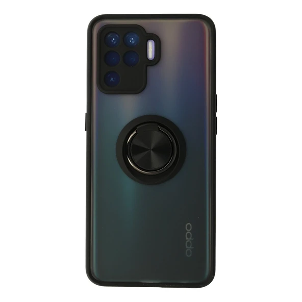 Oppo Reno 5 Lite Uyumlu Kılıf Montreal Yüzüklü Silikon Kapak - Siyah ürün görseli 1