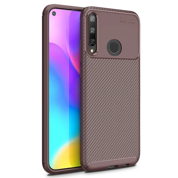 Huawei P40 Lite E Uyumlu Kılıf Auto Focus Karbon Kapak - Kahverengi ürün görseli 1