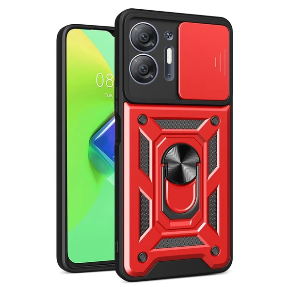 İnfinix Hot 30 5g Uyumlu Kılıf Pars Lens Yüzüklü Silikon - Kırmızı ürün görseli 1