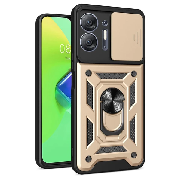 İnfinix Hot 30 5g Uyumlu Kılıf Pars Lens Yüzüklü Silikon - Gold ürün görseli 1
