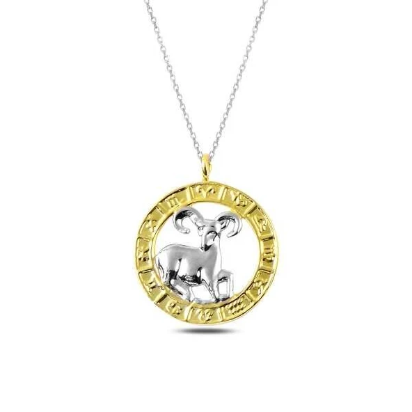 925 Ayar Gümüş Gold Koç Burcu Kadın Gümüş Kolye ürün görseli 1