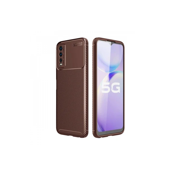 Vivo Y11s Uyumlu Kılıf Auto Focus Karbon Kapak - Kahverengi ürün görseli 1