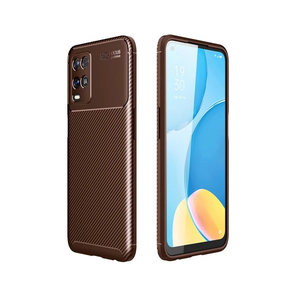 Oppo A54 4g Uyumlu Kılıf Auto Focus Karbon Kapak - Kahverengi ürün görseli 1