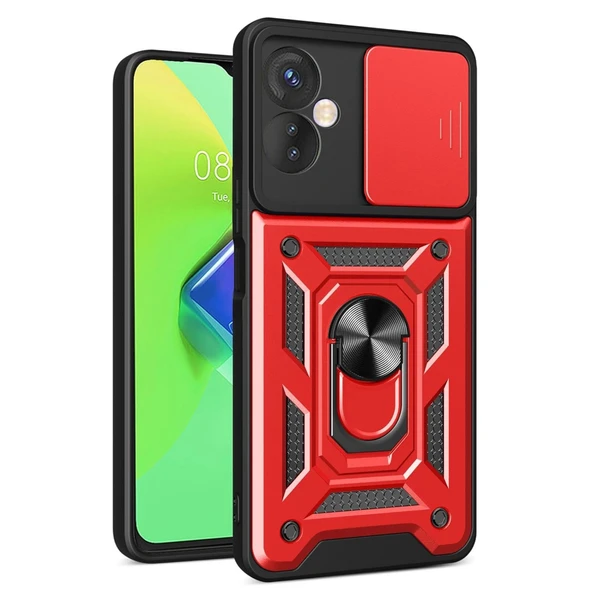 İnfinix Hot 30 4g Uyumlu Kılıf Pars Lens Yüzüklü Silikon - Kırmızı ürün görseli 1