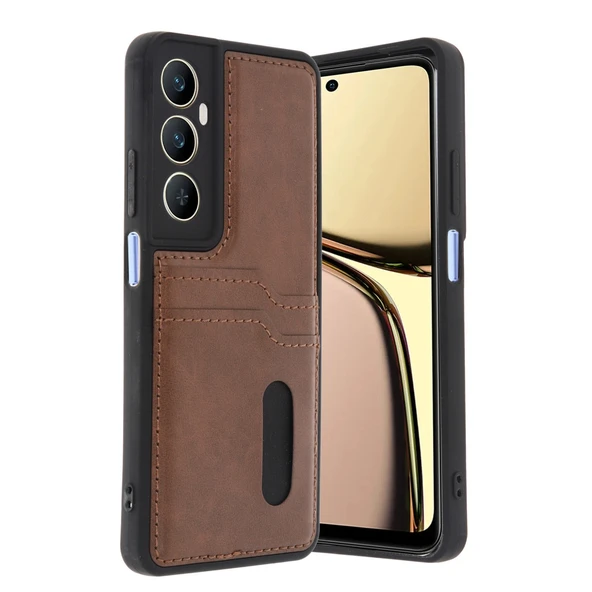 Realme C65 Uyumlu Sara Kartvizitli Deri Kılıf - Taba ürün görseli 1